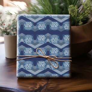 Logo met Blauwe Chevron Patroon - Kantoor Verjaard Cadeaupapier