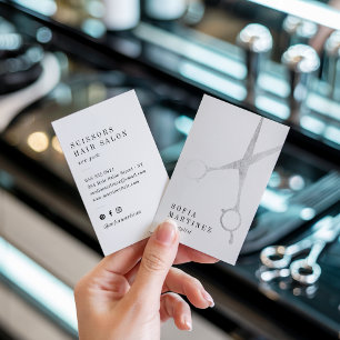 Logo met een moderne schaar met witte zilverfolie visitekaartje