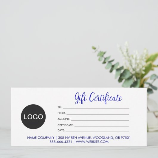 Logo met modern Script Zakelijk Cadeaubon (Staand voorkant)