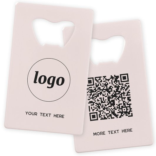 Logo met tekst QR code Business Blush Pink Kredietkaart Flessenopener