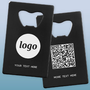 Logo met tekst QR code Business White op zwart Kredietkaart Flessenopener