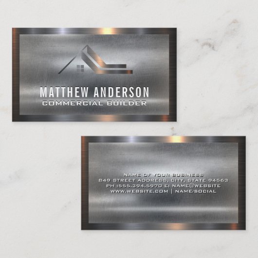 Logo metallisch onroerend goed | Metalen achtergro Visitekaartje (Voorkant / Achterkant)