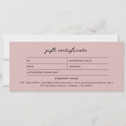 Logo Minimalist Blush Pink Cadeaubon (Voorkant)