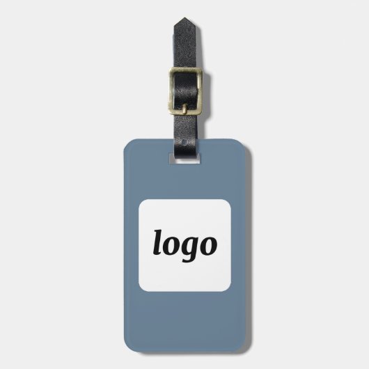 Logo Minimalistische Dusty Blue Business Bagagelabel (Voorkant verticaal)