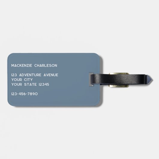 Logo Minimalistische Dusty Blue Business Bagagelabel (Achterkant horizontaal)