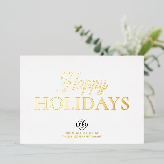 Logo minimalistische witte zakelijke vakantie Kaar Folie Uitnodiging (Staand Voorkant)