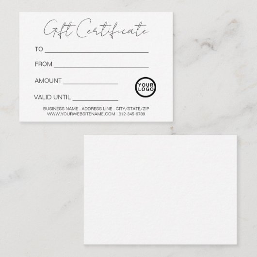 Logo Modern Elegant White Certificat cadeau (Devant / Derrière)