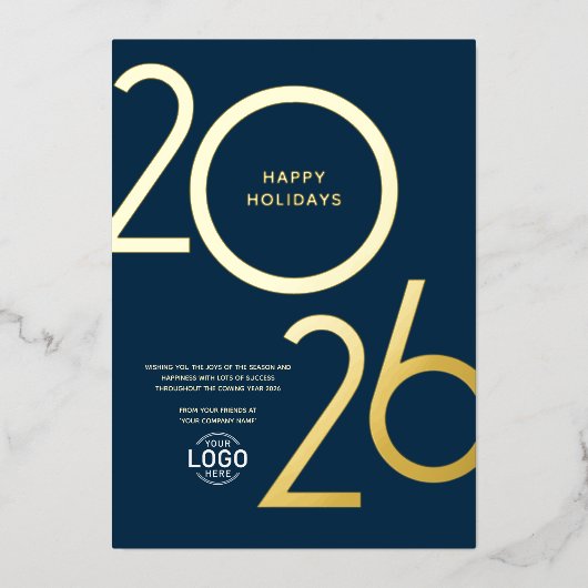Logo Modern Navy Blue Business Holiday Carte Or (Recto)