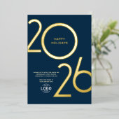 Logo Modern Navy Blue Business Holiday Carte Or (Debout devant)