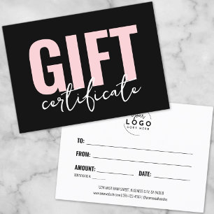 Logo Modern Roze Zwart Zakelijk Cadeaubon Visitekaartje