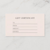 Logo moderne Blush Pink Certificat cadeau Business (Dos)