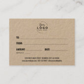Logo Moderne Certificat Cadeau Entreprise Script (Dos)
