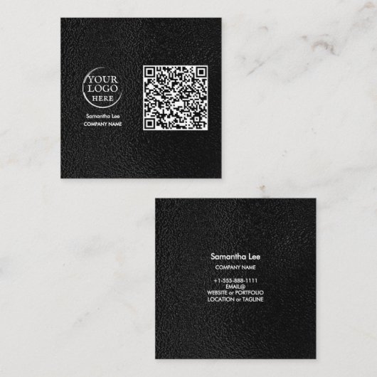 Logo moderne en cuir noir QR Code Carte de visite (Devant / Derrière)