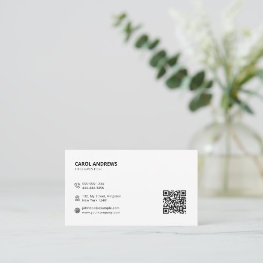 Logo moderne et code QR Carte de visite blanc clai (Debout devant)