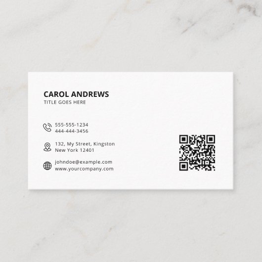 Logo moderne et code QR Carte de visite blanc clai (Devant)