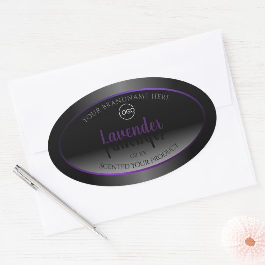 Logo moderne noir blanc Étiquette violet cadre (Enveloppe)