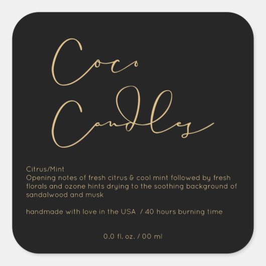 Logo Moderne Noir Étiquette de bougie (Devant)