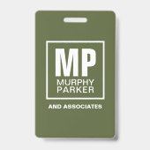 Logo monogramme carré vert olive simple Badge phot (Arrière)