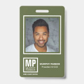 Logo monogramme carré vert olive simple Badge phot (Avant)