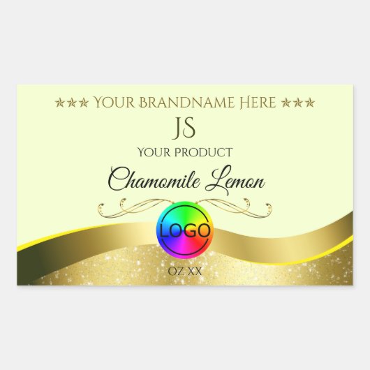 Logo Monogramme or jaune clair Wavy Étiquette de p (Devant)