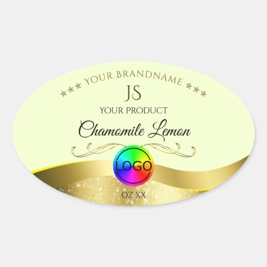Logo Monogramme or jaune clair Wavy Étiquette de p (Devant)