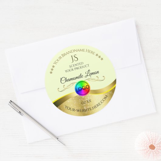 Logo Monogramme or jaune clair Wavy Étiquette de p (Enveloppe)