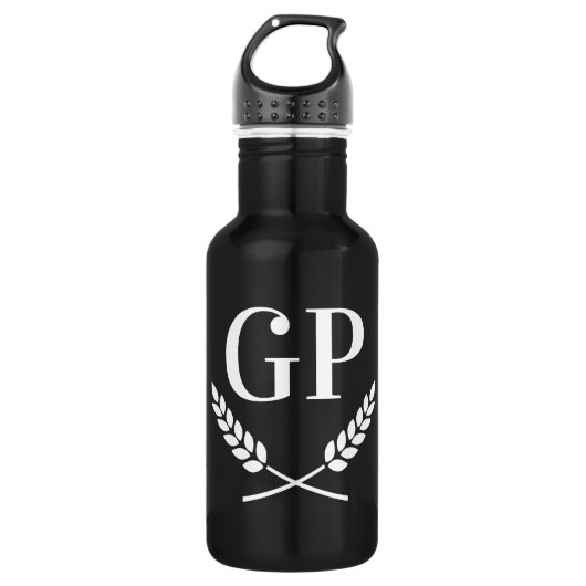 logo monogramme personnalisé bouteille d'eau noire (Devant)
