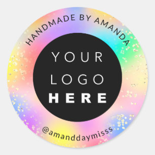 Logo Naam Gouden Confetti Kleurentherapie Holograa Ronde Sticker