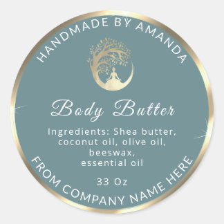 Logo Naam Lichaam Butter Cosmetic Gold Aqua Blauwg Ronde Sticker