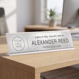 Logo naamplaten Elegant Strak Zilver Bureau Naambordje