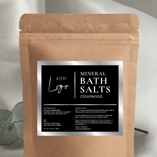 Logo noir et argent Étiquette de sels de bain étan