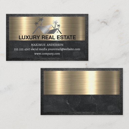 Logo onroerend goed | Metaalleder Visitekaartje (Voorkant / Achterkant)