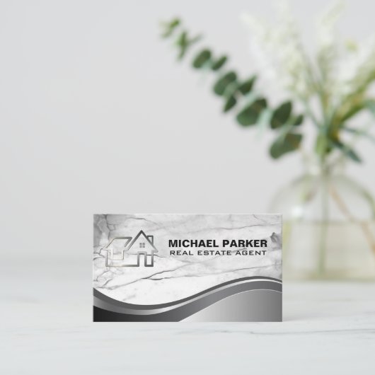 Logo onroerend goed | Minimalistisch Metaal Visitekaartje (Staand voorkant)