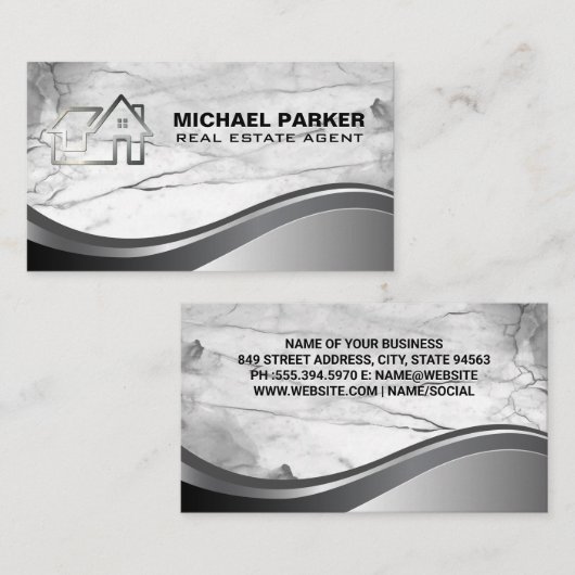 Logo onroerend goed | Minimalistisch Metaal Visitekaartje (Voorkant / Achterkant)