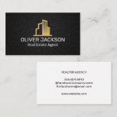Logo onroerend goed | Zwarte linnen achtergrond Visitekaartje (Voorkant / Achterkant)