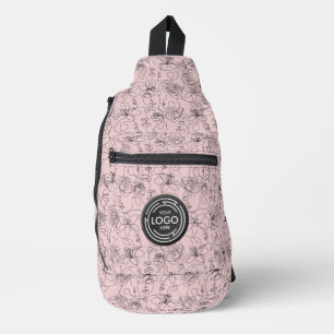 Logo op Bloemen en Gezichten Roze Sling Bag