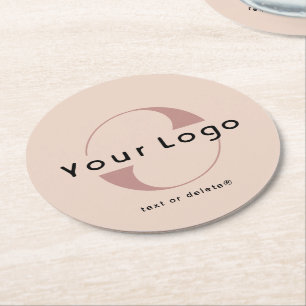 Logo op Blush Beige + Black Text Company Business Ronde Kartonnen Onderzetter