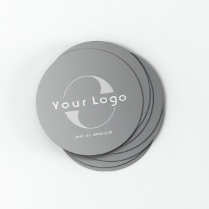 Logo op Grey + White Text Company Business Ronde Kartonnen Onderzetter