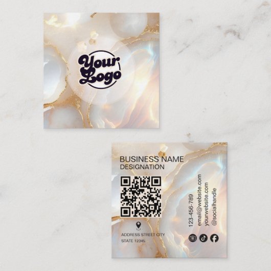 Logo Opal steen monogram Qr Code Vierkante Visitekaartje (Voorkant / Achterkant)
