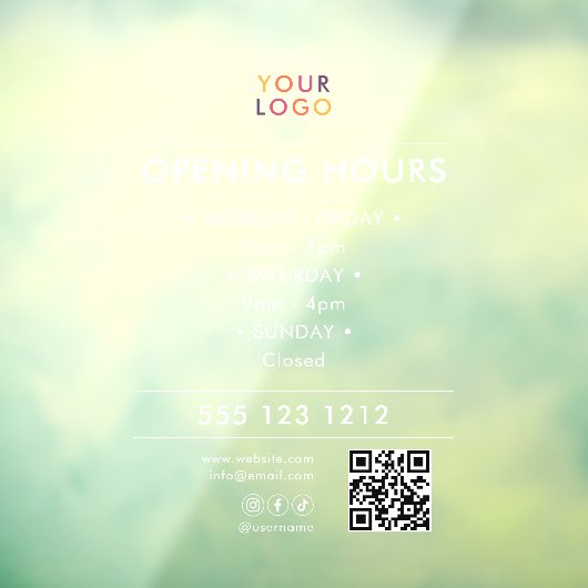 Logo Open Hours QR Code Business Raamsticker (Vel 3)