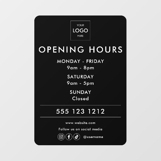 Logo Open uren Sociale Media Business Raamsticker (Vel)