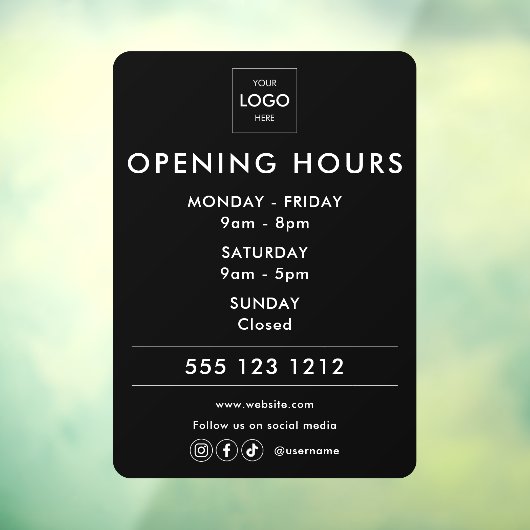 Logo Open uren Sociale Media Business Raamsticker (Vel 3)