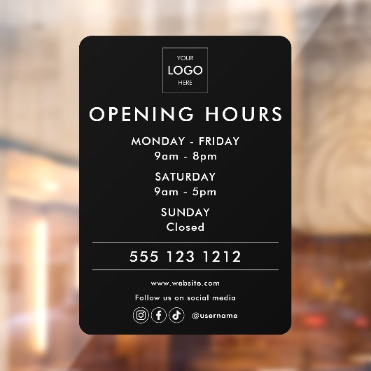 Logo Open uren Sociale Media Business Raamsticker (Vel 2)