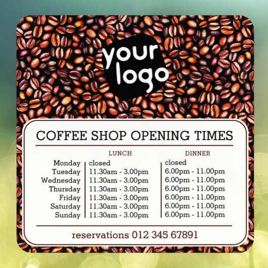 Logo opening lunch diner uren cafetaria raamsticker