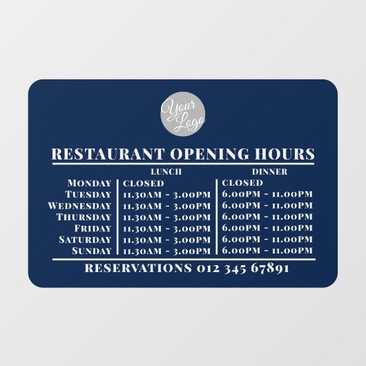 Logo opening lunch diner uren restaurant raamsticker (Vel)