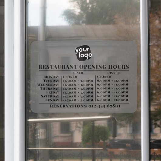 Logo opening uren lunch diner restaurant raamsticker