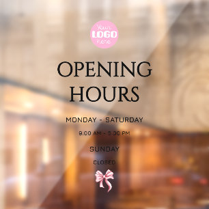 Logo openingstijden kleine onderneming met roze st raamsticker