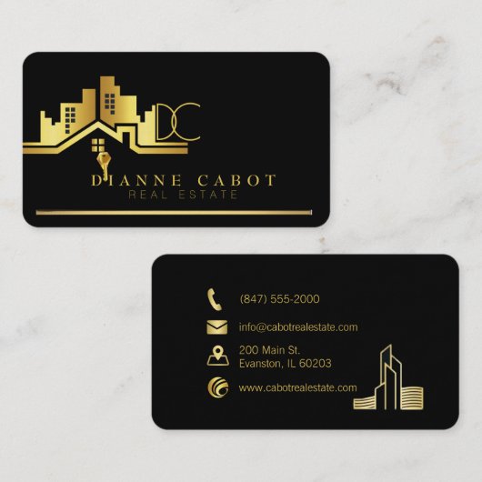 logo or et noir carte de visite immobilier (Devant / Derrière)