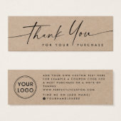 Logo papier Kraft manuscrit merci insérer carte (Devant & derrière)