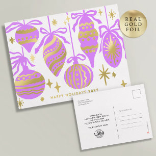 Logo Pastel Paars Decor Wit Bedrijf Goud Folie Feestdagen Briefkaart